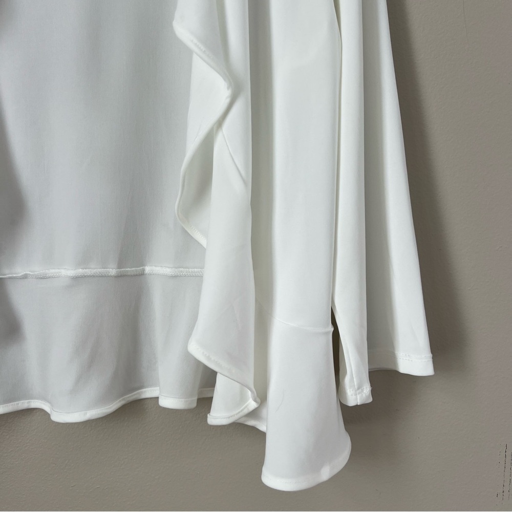 Nina Leonard Ivory Ruffle Draped Open-Front Shrug Bolero 3/4 Sleeves SZ L - Picture 4 of 15